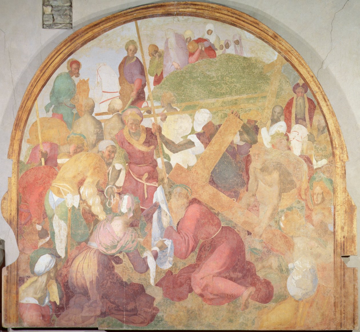 Cesta na Kalvárii, luneta z cyklu fresek Umučení od Jacopo Pontormo