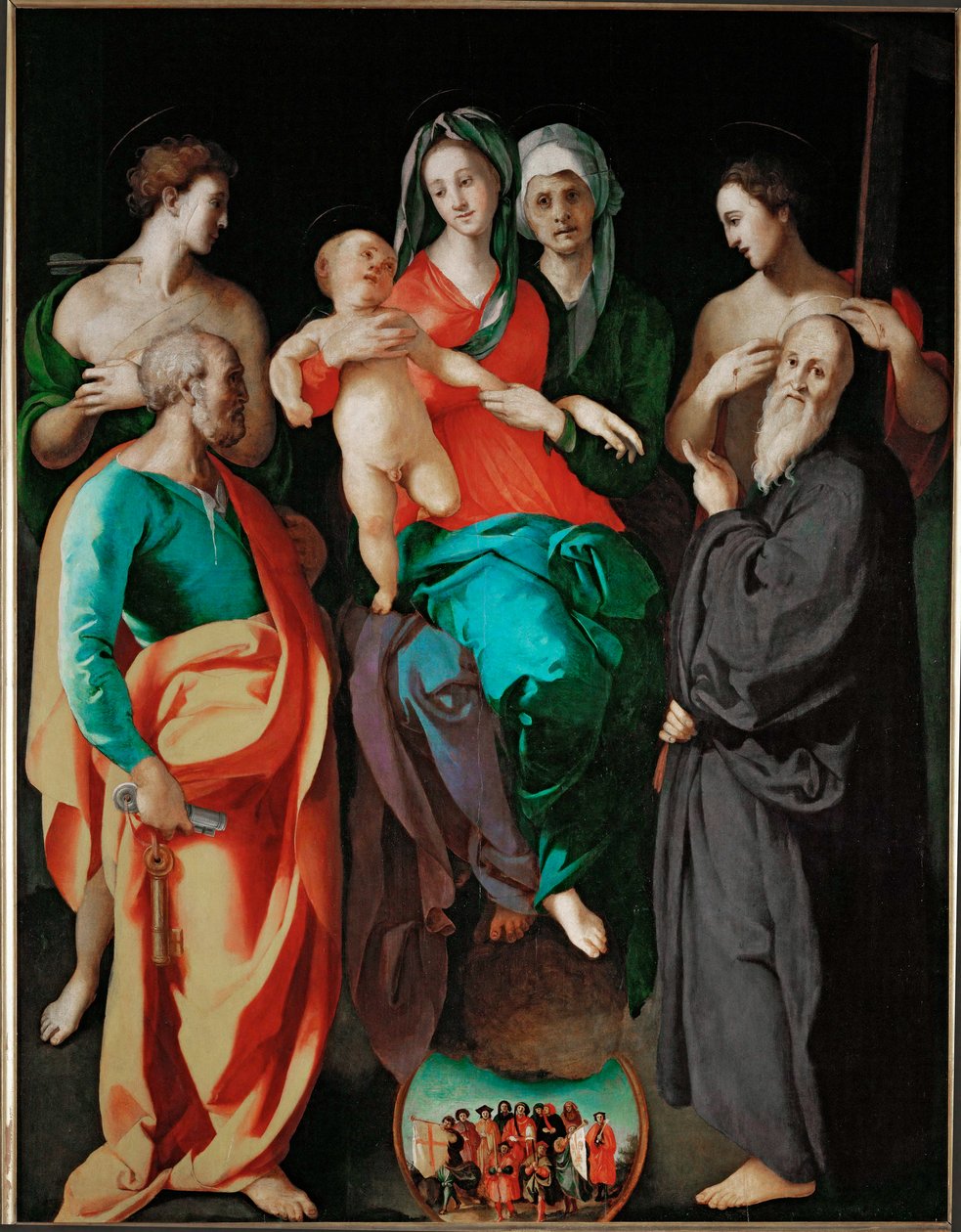 Panna Maria se svatou Annou a čtyřmi světci (Petrem Šebestiánem, Benediktem a dobrým zlosynem ... od Jacopo Pontormo