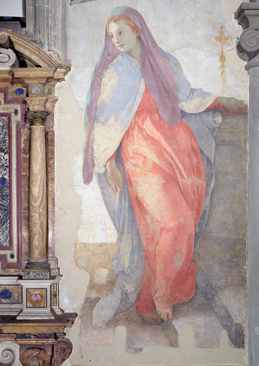 Navštívení, detail Alžběty vpravo od oltáře od Jacopo Pontormo