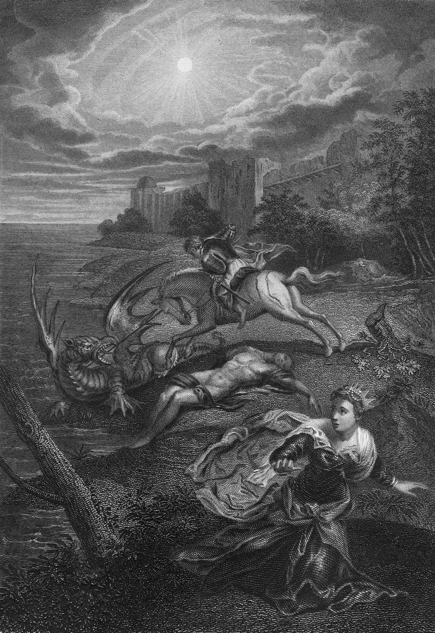 Svatý Jiří a drak (rytina) od Jacopo Robusti (after) Tintoretto
