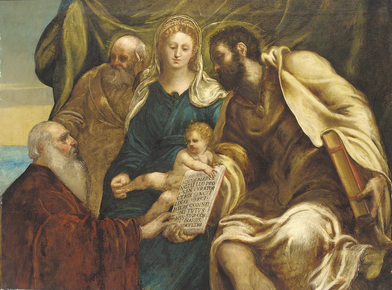 Svatá rodina a dóžete Ranieri (olej na plátně) od Jacopo Robusti (studio of) (attr. to) Tintoretto