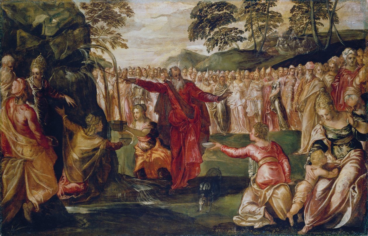 Mojžíš bijící do skály, asi 1555-70 (olej na plátně) od Jacopo Robusti (workshop of) Tintoretto