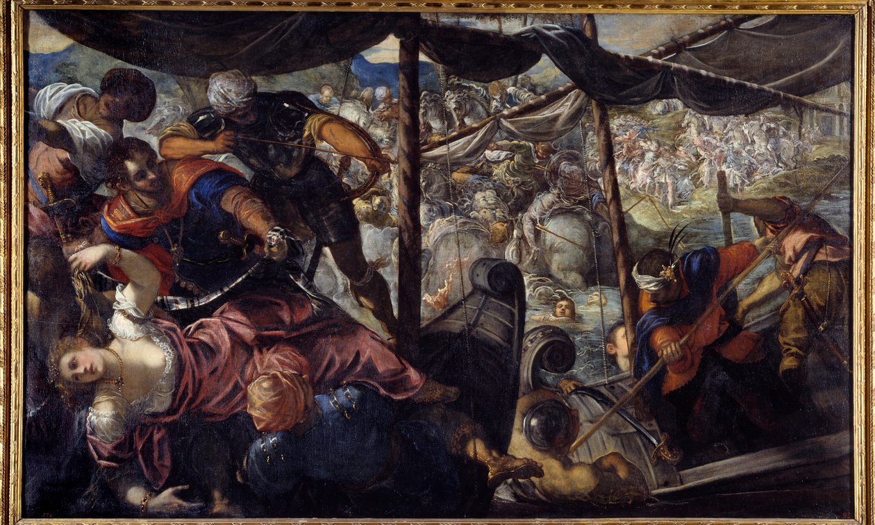 Bitva mezi Turky a křesťany. Jacopo Robusti Tintoretto dit Le tintoret (1518-1594) od Jacopo Robusti Tintoretto