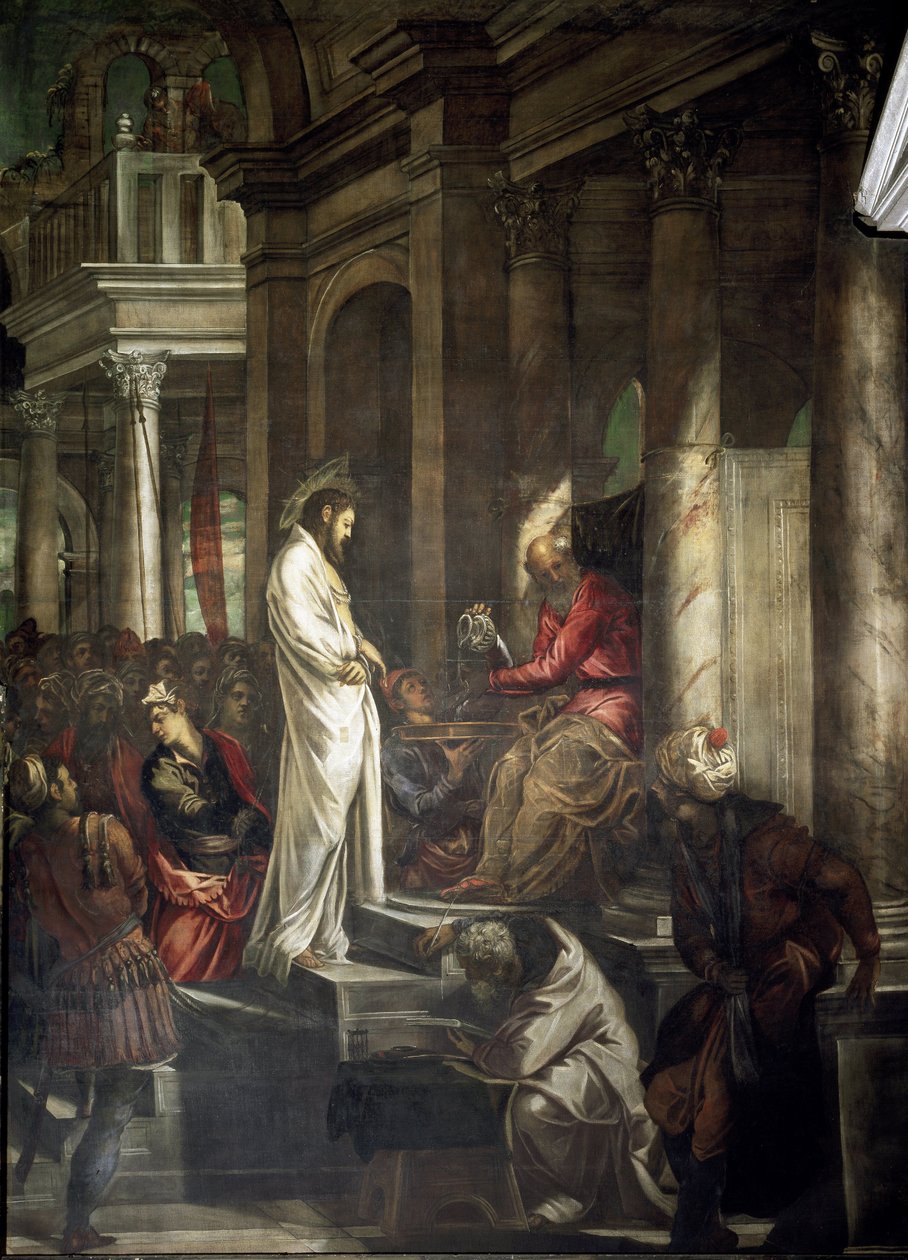 Kristus před Pilátem Pontským Malba Tintoretta (Jacopo Robusti) (Tintoret) (1518-1594) 1566-1567 Rozměr 515x390 cm Benátky Scuola di San Rocco Itálie od Jacopo Robusti Tintoretto
