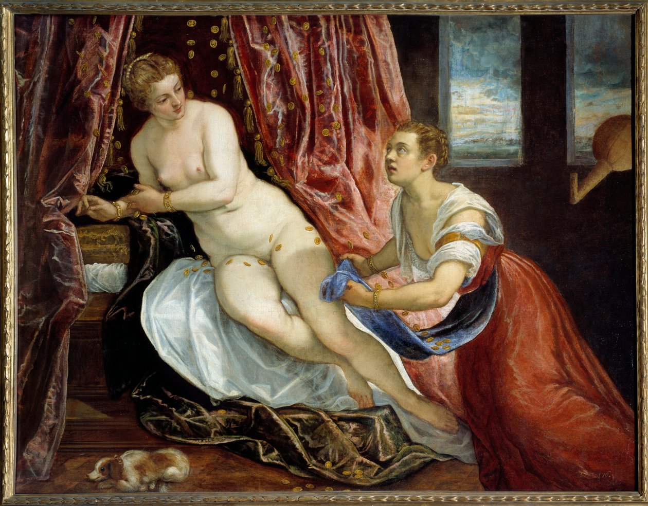 Danae Zeusi, proměň se ve zlaté kousky, abys svedl Danae. Obraz Jacopo Robusti dit Le Tintoret (Tintoretto) (1518-1594) Sun. 1,42x1,82 m Lyon, musee des Beaux Arts od Jacopo Robusti Tintoretto