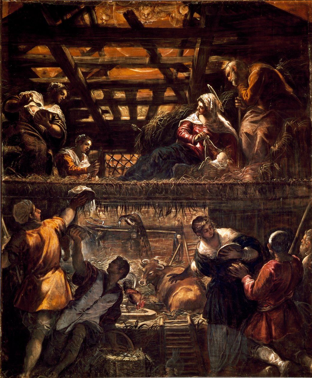 Obrazy pro velký sál Scuola di San Rocco (stěny): Klanění pastýřů od Jacopo Robusti Tintoretto