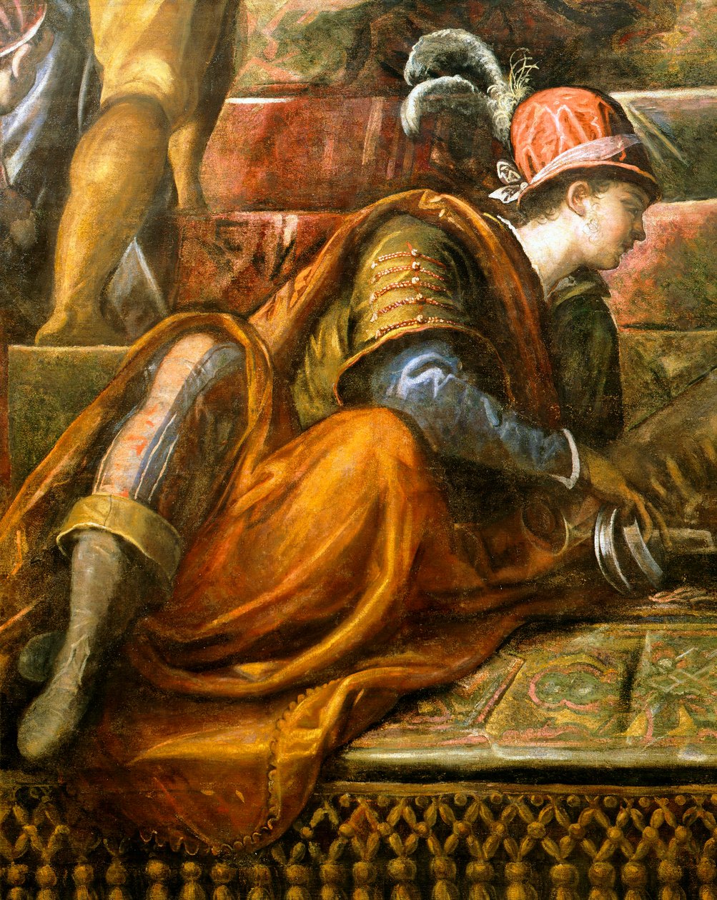 Dóže Niccolo da Ponte přijímající olivovou ratolest z Benátek, Jacopo Robusti známý jako Tintoretto (1518-1594), Detail, Sala del Maggior Consiglio (síň Velké rady), Palazzo Ducale, Benátky od Jacopo Robusti Tintoretto