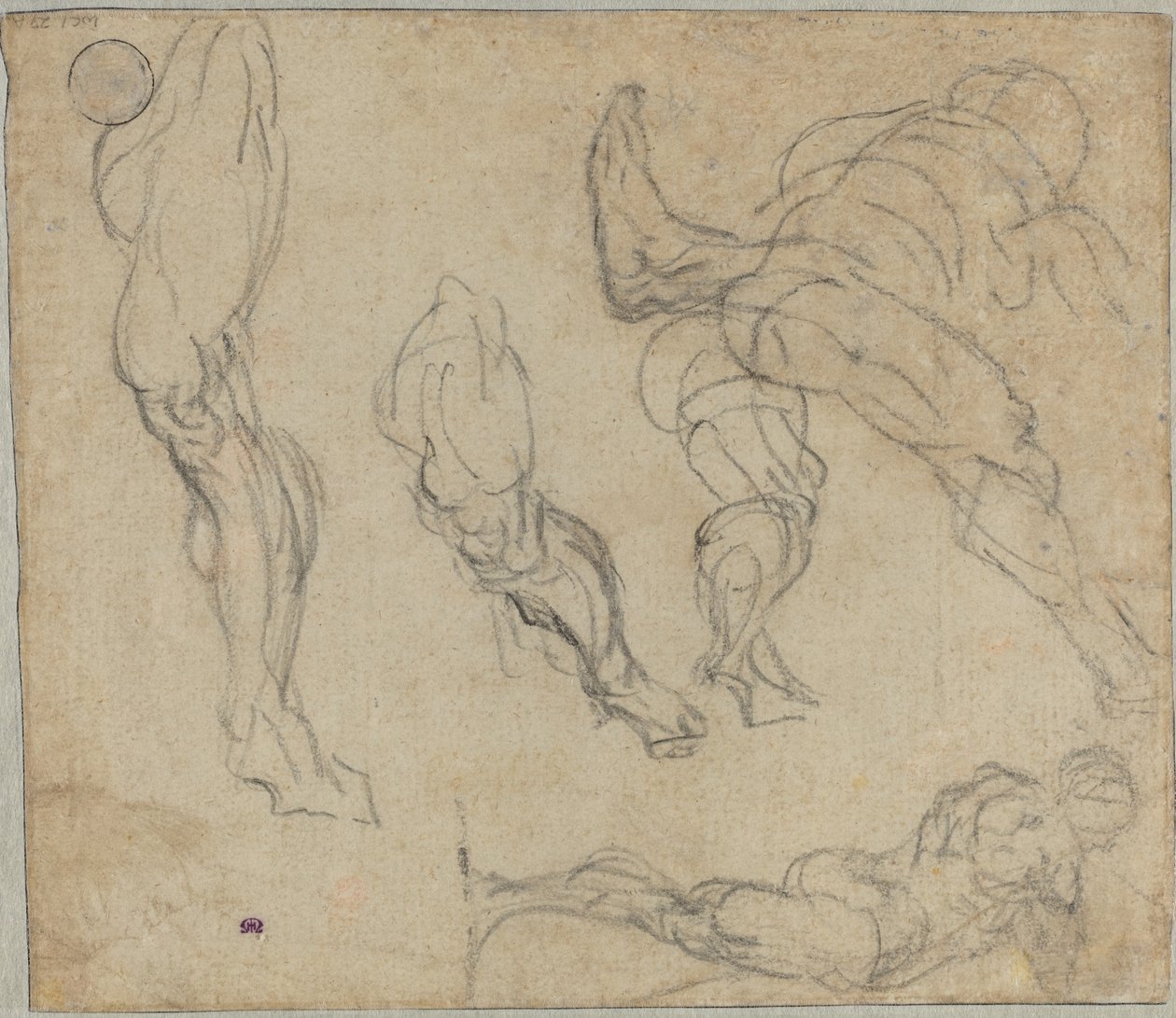 Figurky a nohy, 1575-80 (černá křída na potištěném papíře) od Jacopo Robusti Tintoretto