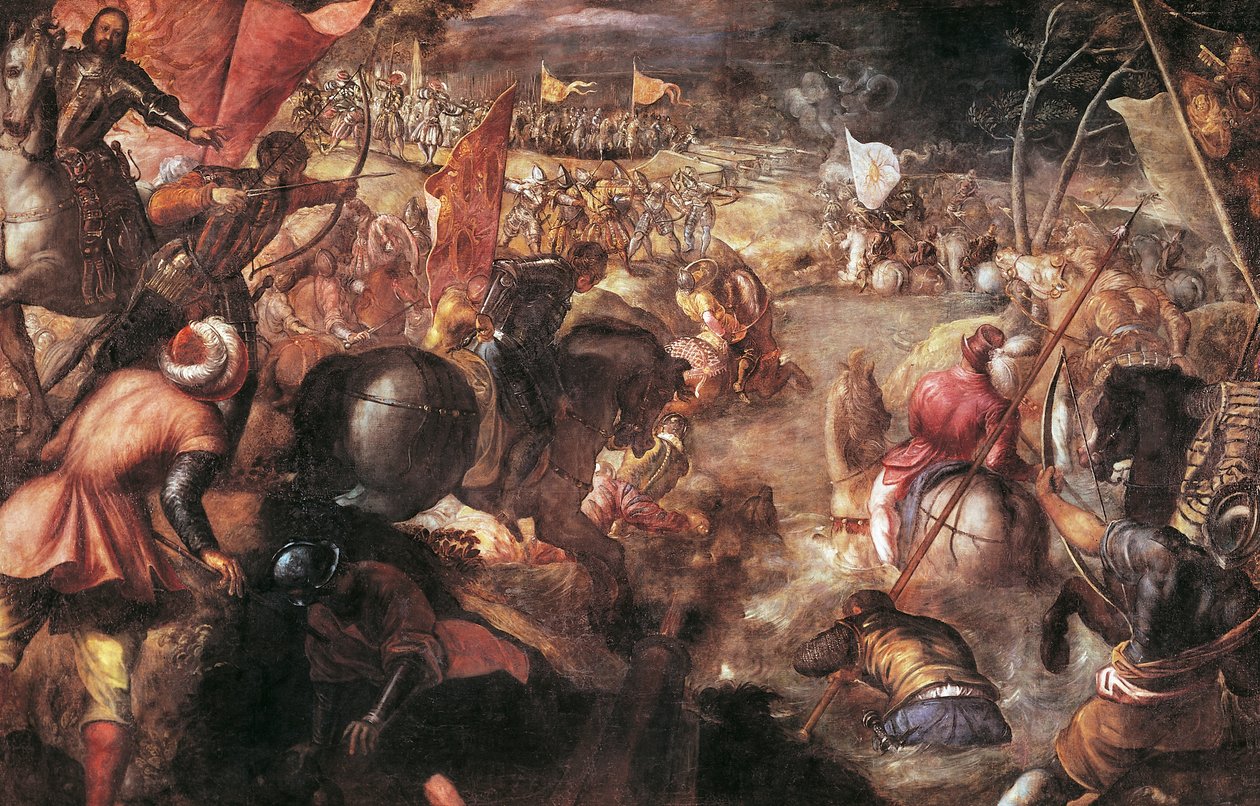 Francesco II. Gonzaga bojující v bitvě u Tara proti francouzskému Karlu VIII. v roce 1495 od Jacopo Robusti Tintoretto