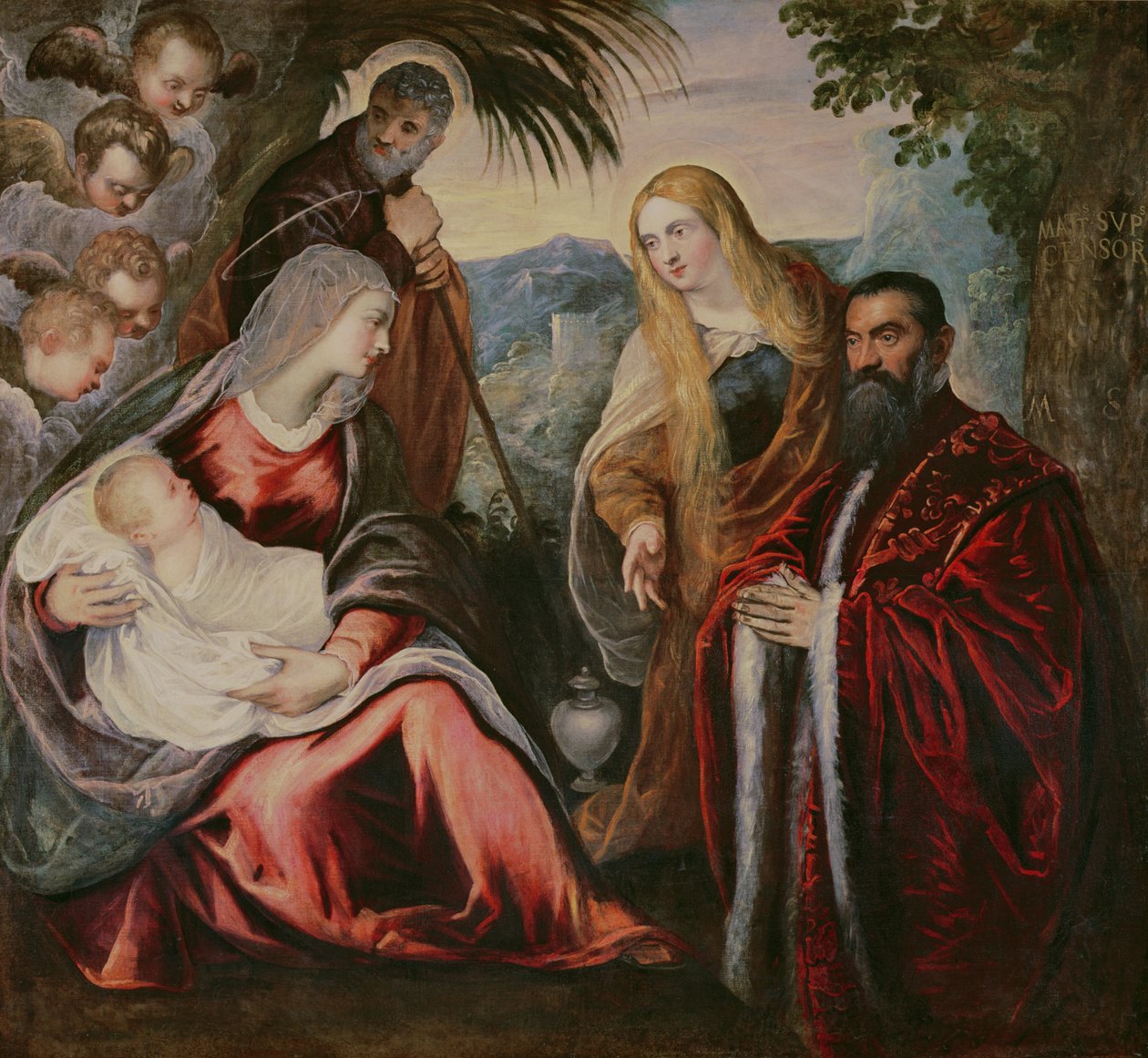 Svatá rodina s Matteem Saranzem od Jacopo Robusti Tintoretto
