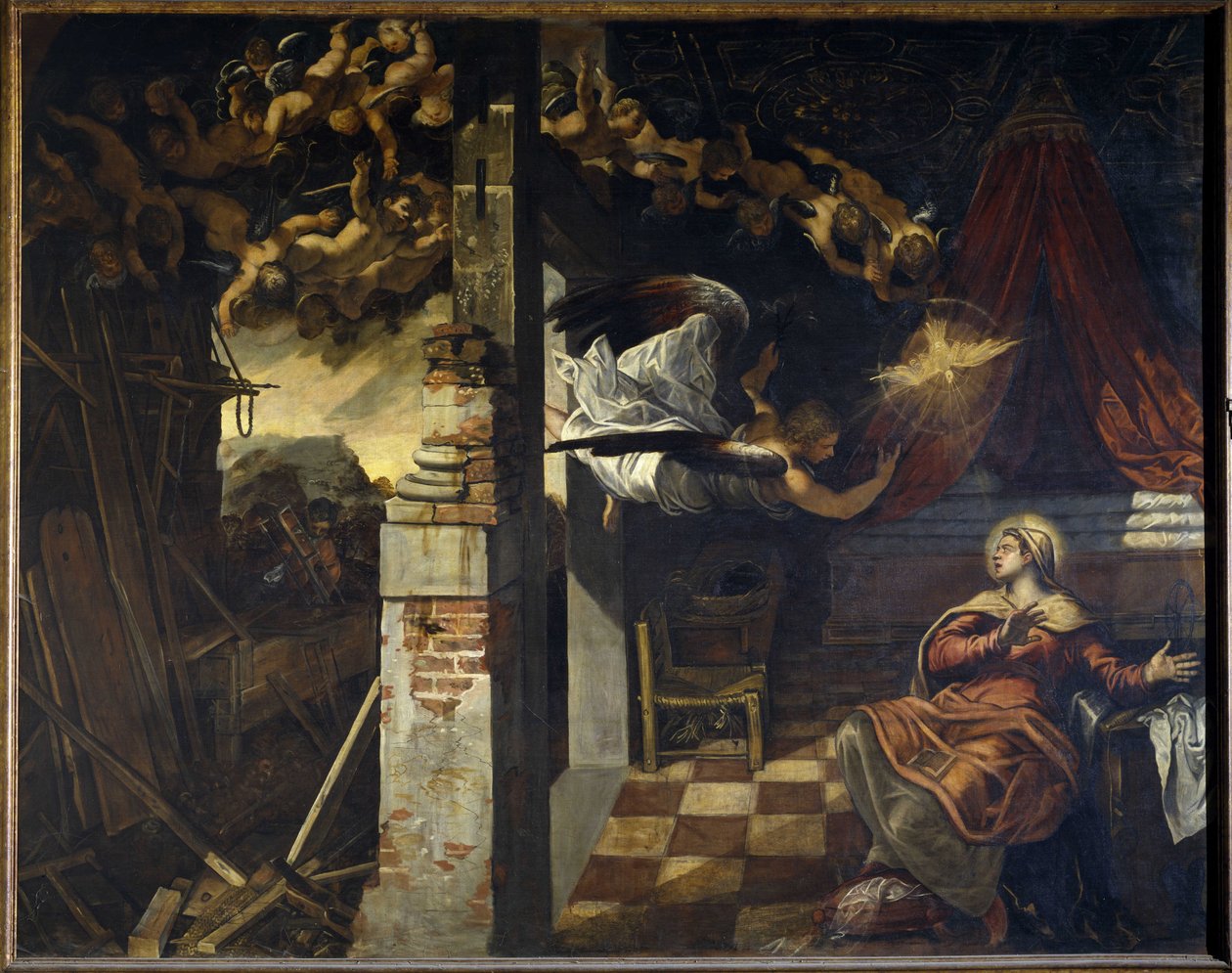 Zvěstování. Obraz Jacopo Robusti, známý jako Le Tintoretto (Il Tintoretto) (1518-1594) od Jacopo Robusti Tintoretto