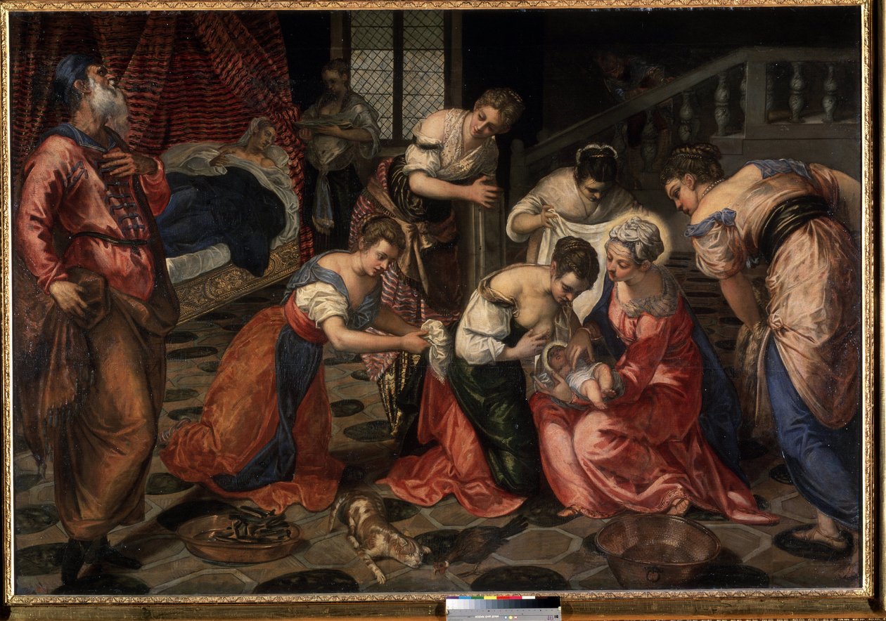 La nativite de Saint Jean Baptiste (Narození svatého Jana Křtitele). Obraz od Tintoretta (Jacopo Robusti zvaný Tintoretto od Jacopo Robusti Tintoretto
