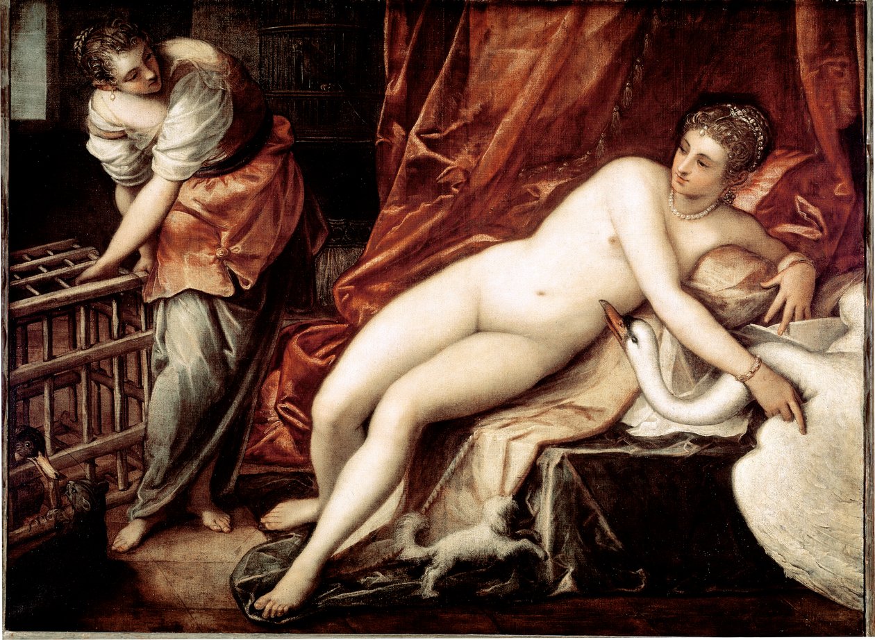 Leda a labuť, cca 1570 (olej na plátně) od Jacopo Robusti Tintoretto