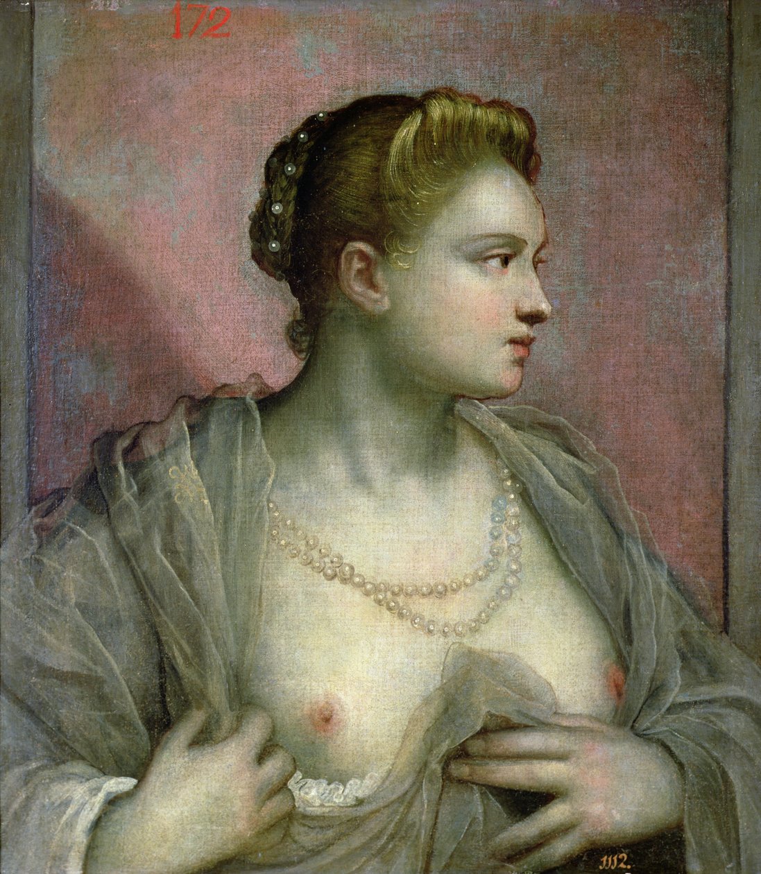 Portrét ženy odhalující svá ňadra, kolem roku 1570 od Jacopo Robusti Tintoretto