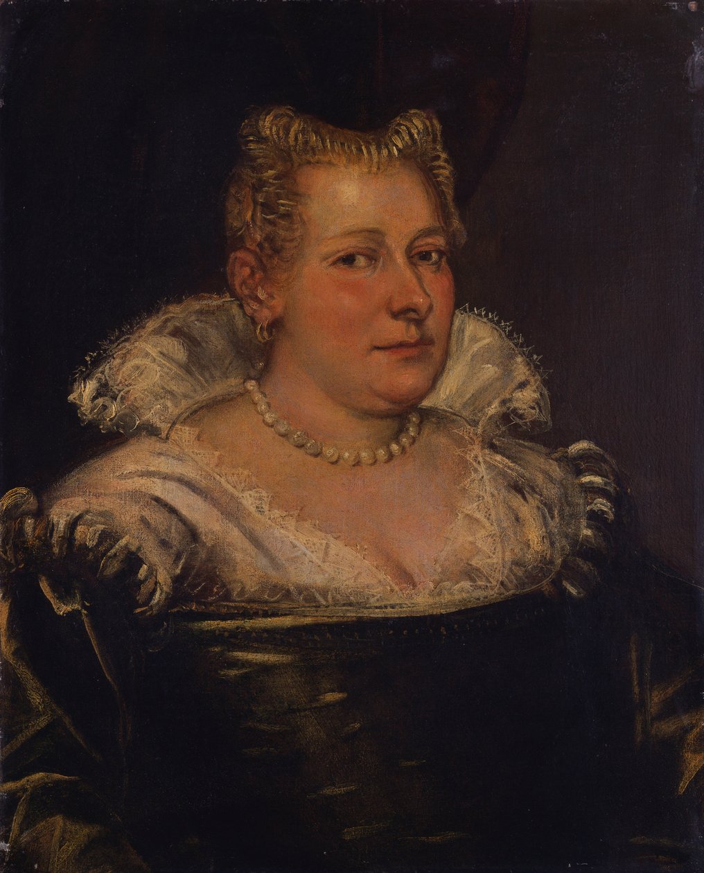 Portrét dámy po poprsí v zelených šatech s bílým límečkem od Jacopo Robusti Tintoretto