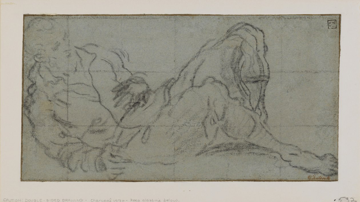 Ležící mužská postava, 1560-9 (křída na papíře) od Jacopo Robusti Tintoretto