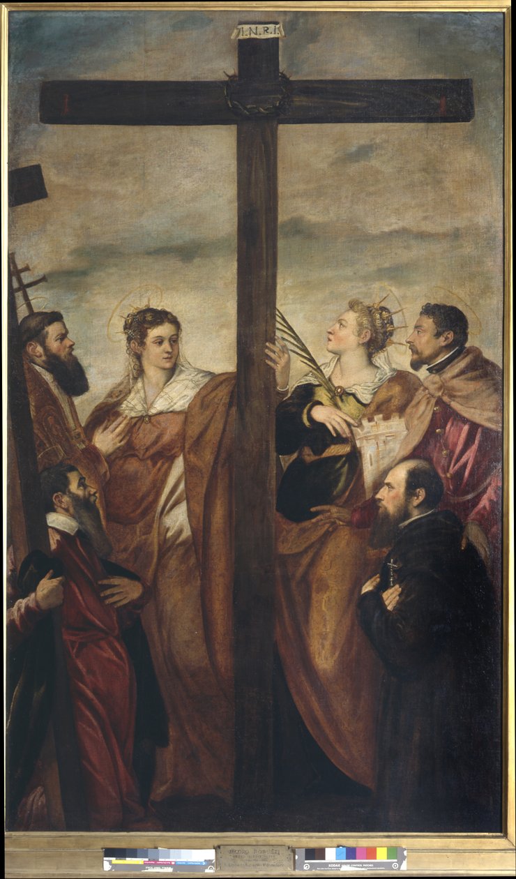 Svatí Helena, Barbara, Andrew, Macarius, další svatý a oddaný uctívají kříž, kolem roku 1560 (olej na plátně) od Jacopo Robusti Tintoretto