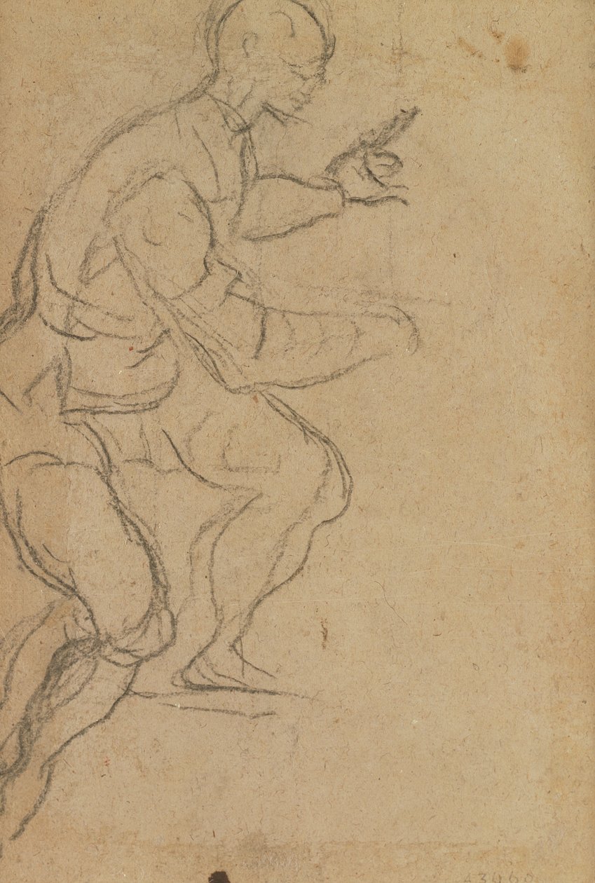 Sedící muž při pohledu zdola (černá křída na papíře) (verze) (viz 160812 pro recto) od Jacopo Robusti Tintoretto