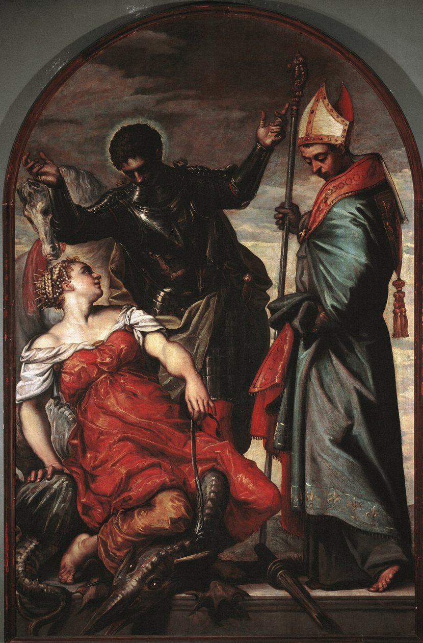 Svatý Jiří, princezna a sv. Ludvík - olej na plátně od Jacopo Robusti Tintoretto