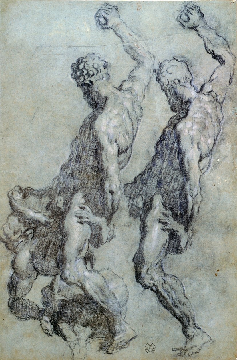Studie postav od Jacopa Robustiho známého jako Tintoretto (1518-1594), kresba černou tužkou a uhlem od Jacopo Robusti Tintoretto