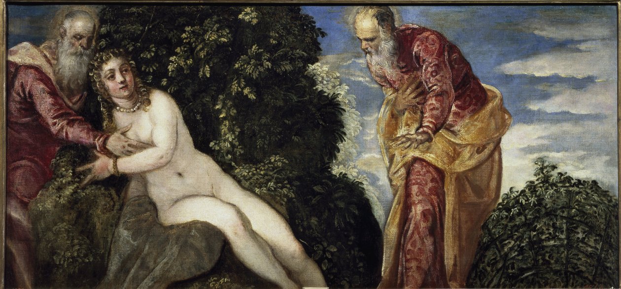 Suzanne a starší - Olej na plátně, kolem roku 1555 od Jacopo Robusti Tintoretto