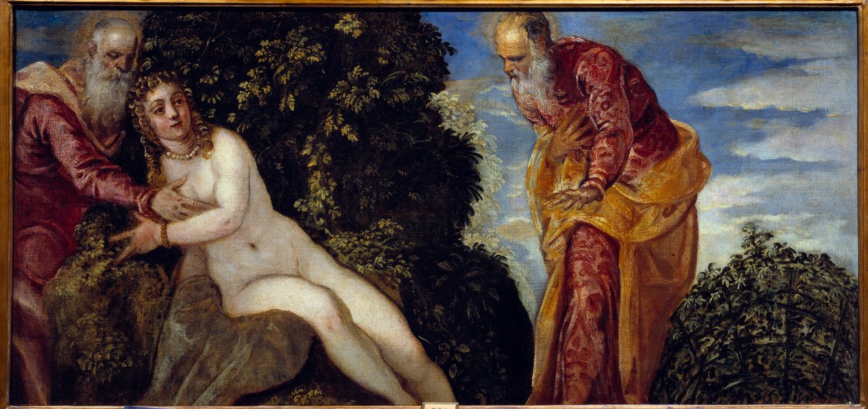 Suzanne a starší Obraz od Jacopa Robusti dit le Tintoret ou Il Tintoretto (1518-1594) 16. století Sun. 0,58x1,16 m Madrid, Musee du Prado od Jacopo Robusti Tintoretto