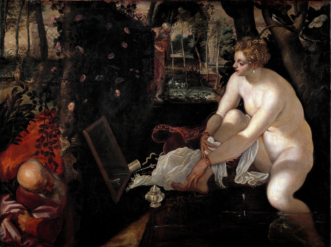 Suzanne a starší aneb „Suzanne ve vaně““ Obraz od Jacopa Robusti dit il Tintoretto (Tintoret) (1518-1594) od Jacopo Robusti Tintoretto