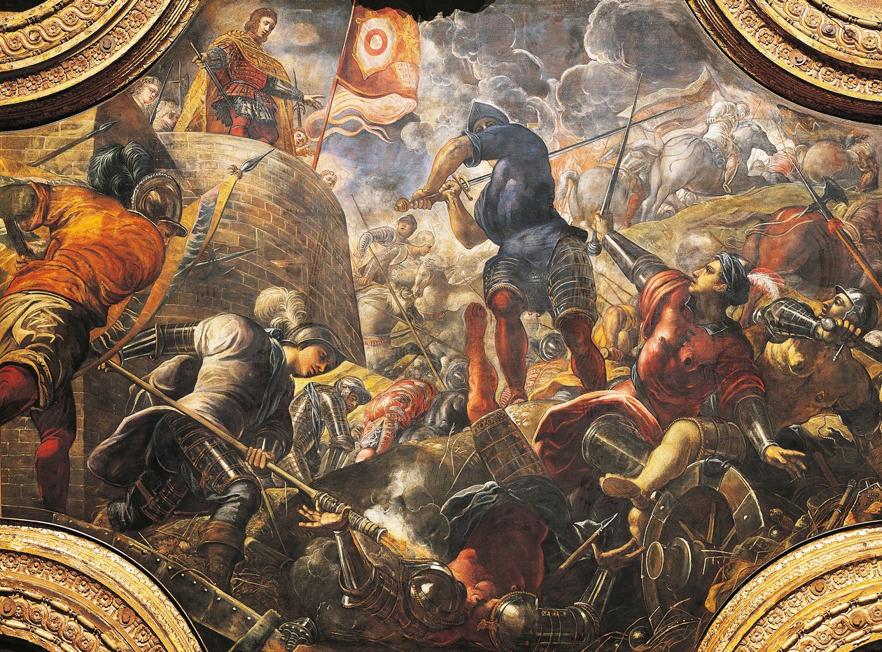 Benátčané pomáhají Brescianům prolomit obležení Filippa Maria Viscontiho od Jacopo Robusti Tintoretto