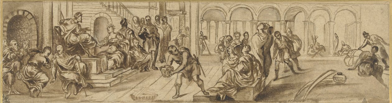 Solomon a královna ze Sáby, cca 1600 (pero na papíře) od Jacopo Robusti after Tintoretto