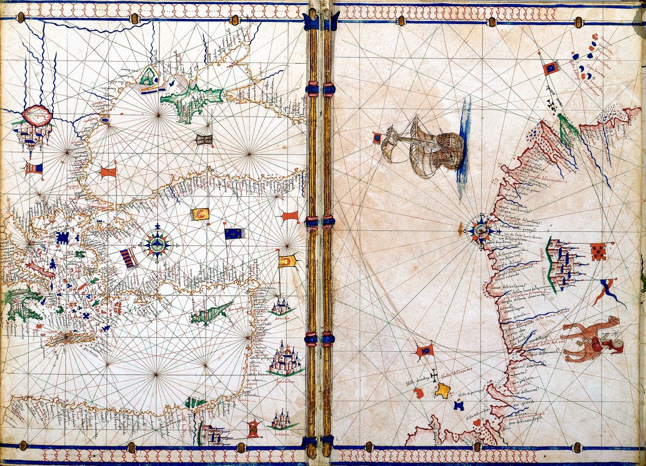 Damašek a Jeruzalém, detail z geografických map od Jacopo Russo