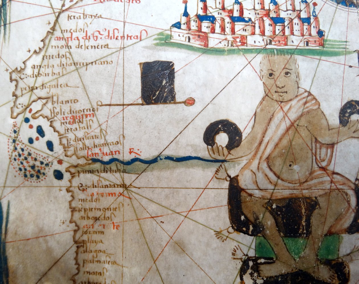 Detail zobrazující afrického vládce z renesanční mapy Evropy, Jacopo Russo (po), 1528 od Jacopo Russo