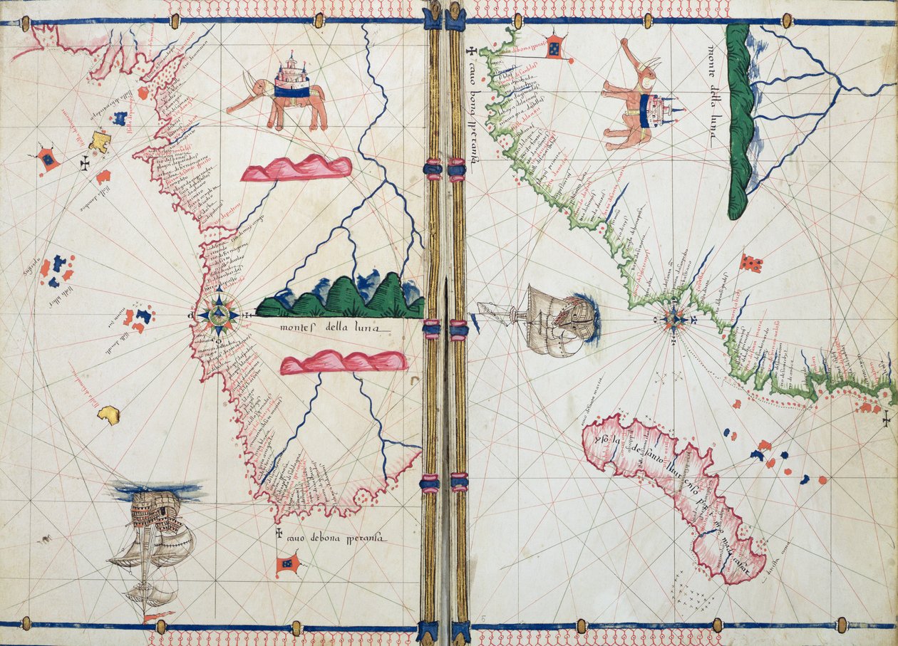 Ms Ital 550.0.3.15 fol.4v-5r Mapa Afriky a mysu Dobré naděje z "Carte Geografiche". od Jacopo Russo
