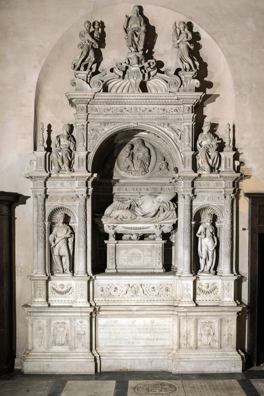 Pohřební pomník na poctu kardinálu Girolamo Basso Della Rovere (mramorová socha od Jacopo Sansovino