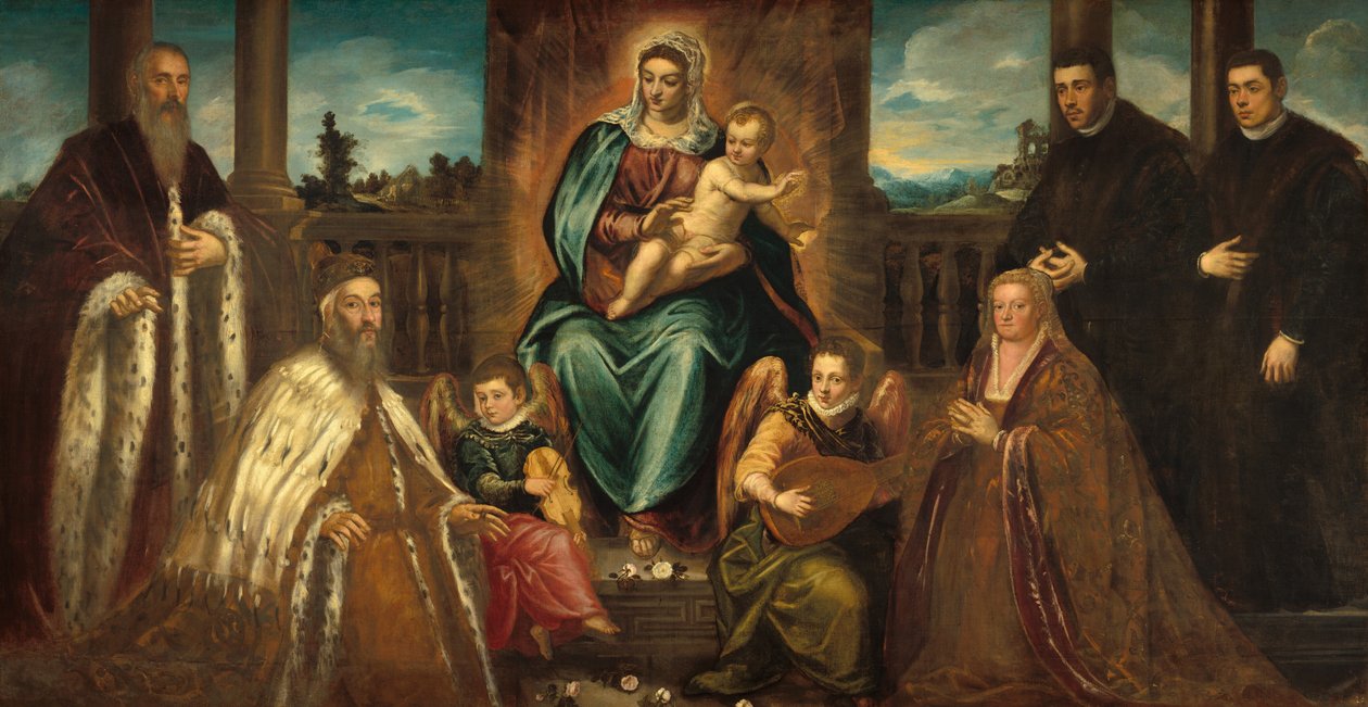 Dóže Alvise Mocenigo a rodina před Madonou s dítětem od Jacopo Tintoretto