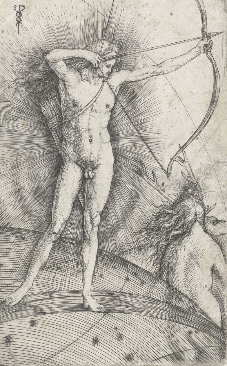 Apollo s lukem a šípem na nebeské planetě a Diana s jelenem, 1503-5 od Jacopo de Barbari