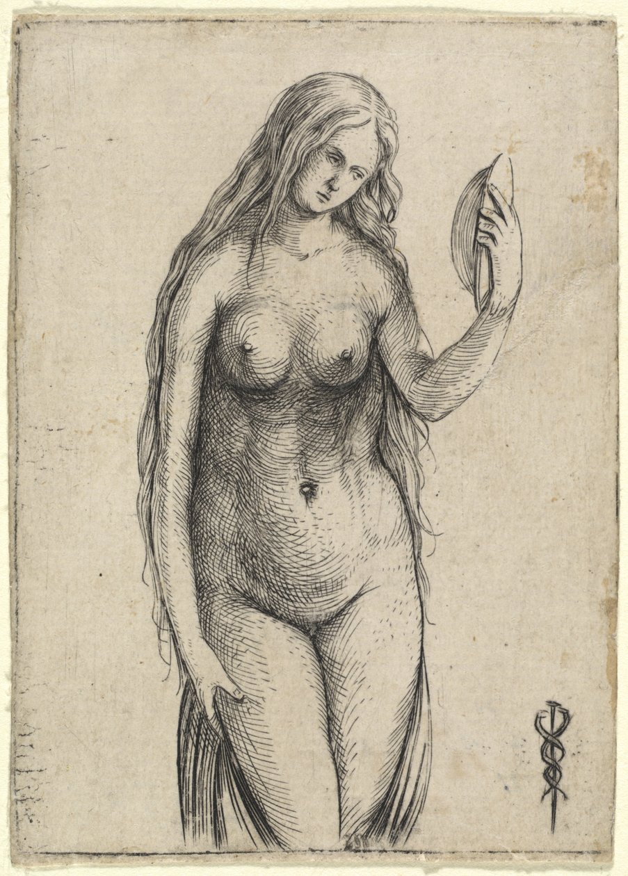 Nahá žena držící zrcadlovou alegorii Vanitas, c. 15031504. od Jacopo de Barbari
