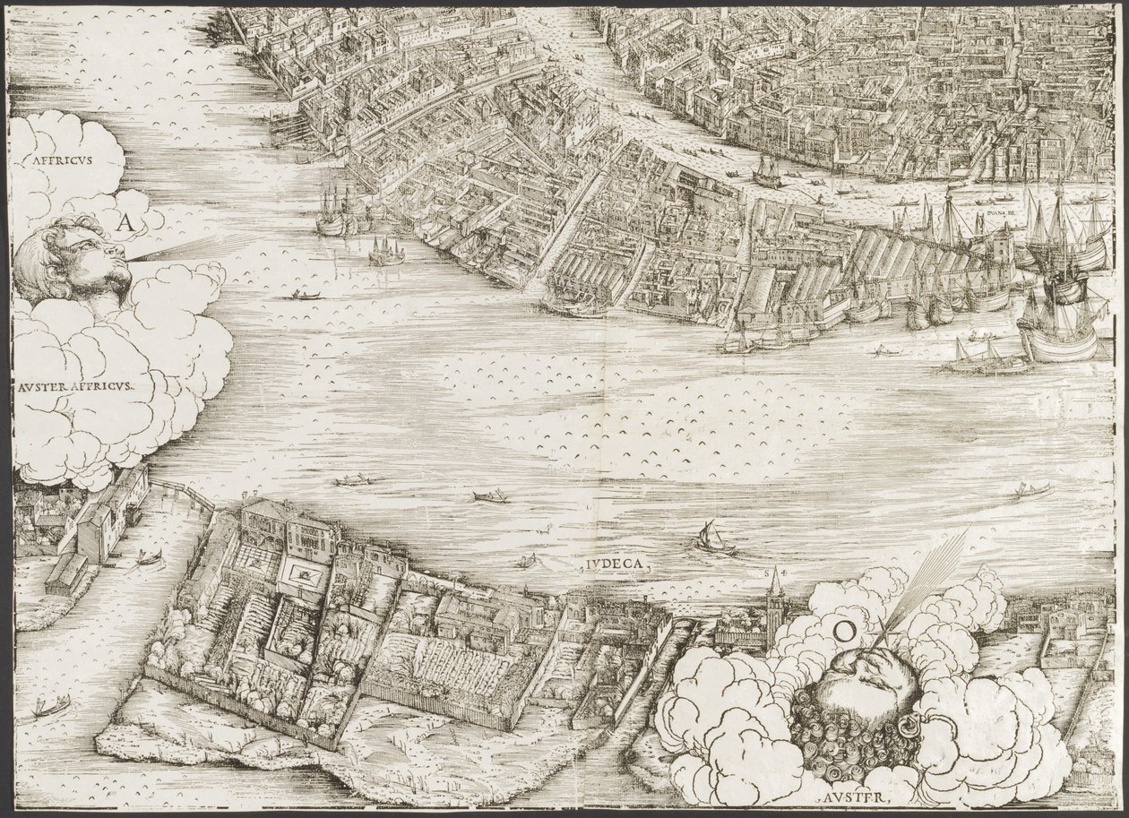 Pohled na Benátky [levý dolní blok], 1500. od Jacopo de Barbari