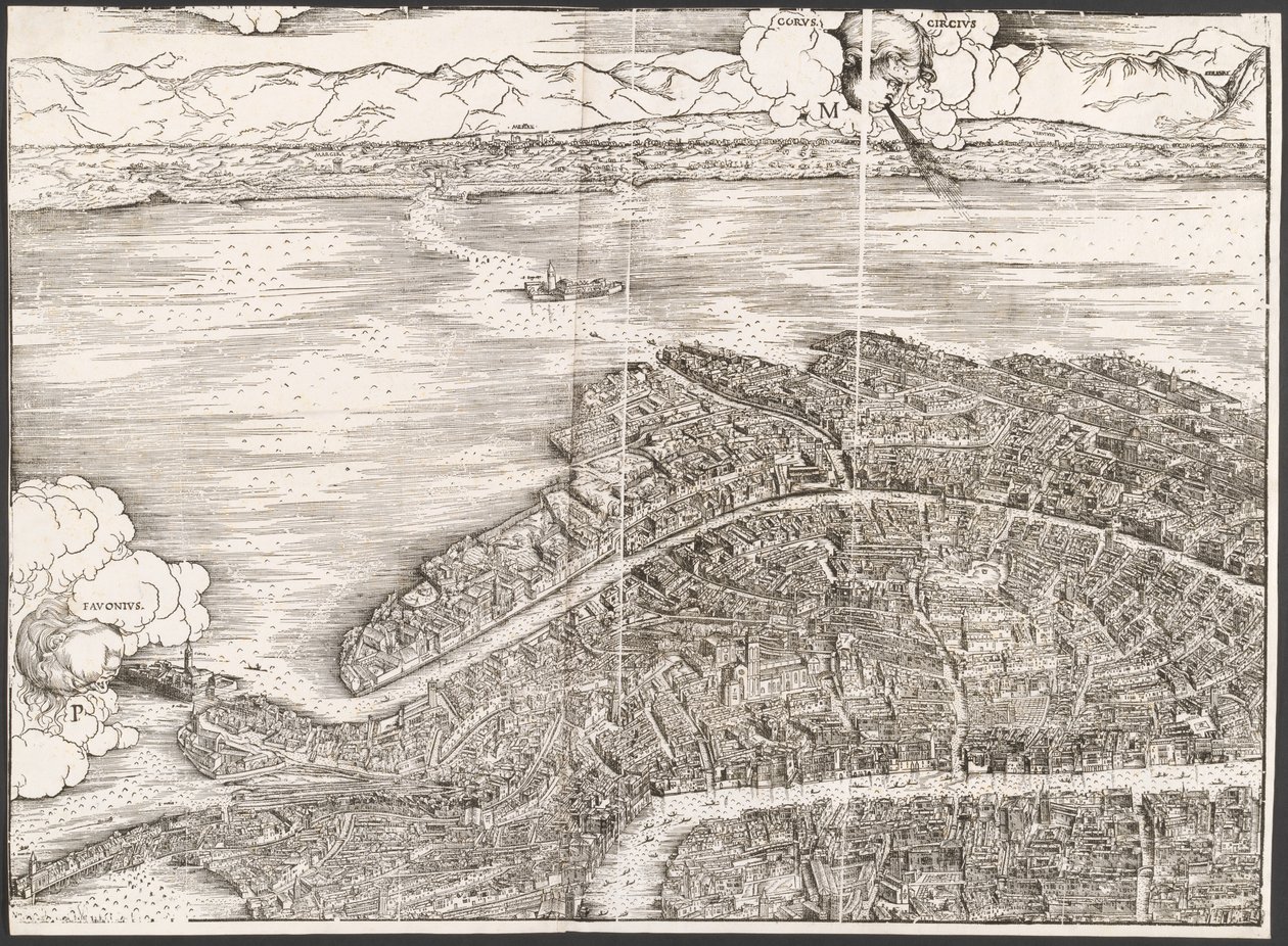 Pohled na Benátky [levý horní blok], 1500. od Jacopo de Barbari