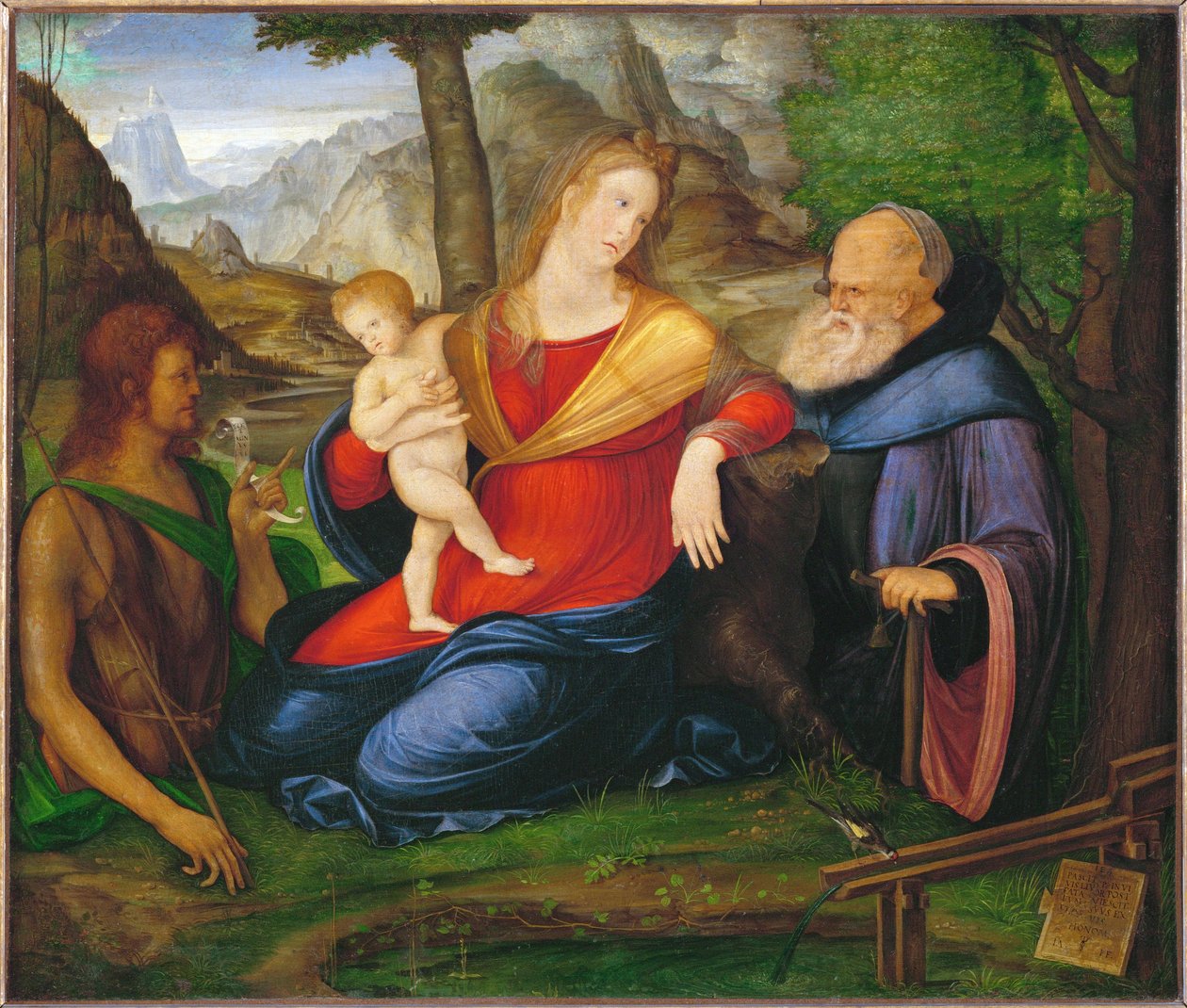 Panna s dítětem mezi svatým Janem Křtitelem a svatým Antonínem Abbasem... od Jacopo de