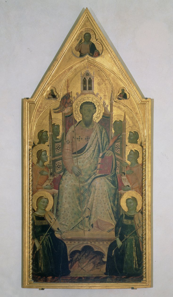 Sv. Bartoloměj na trůnu s anděly (tempera na panelu) od Jacopo del Casentino