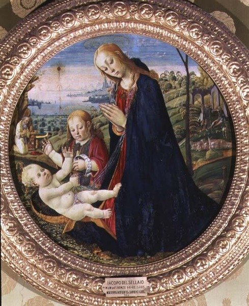 Klanění Ježíšku (panel) od Jacopo del Sellaio