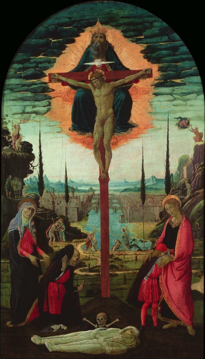 Oltářní obraz: Trojice, Panna Maria, svatý Jan a donátoři, c. 1480 od Jacopo del Sellaio