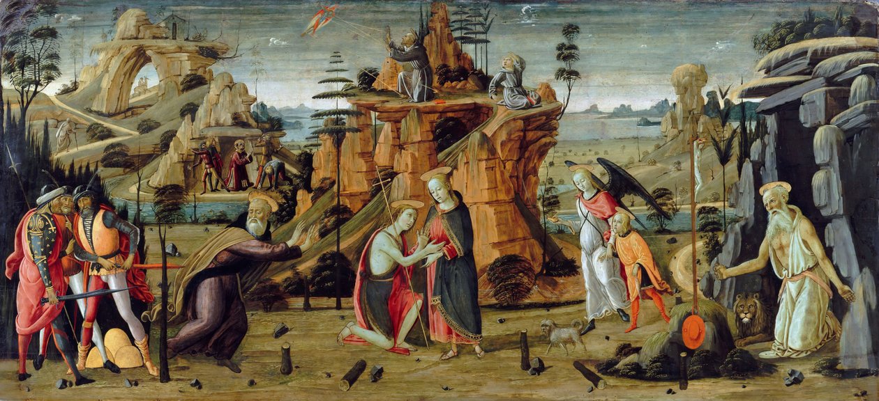 Krajina s biblickými výjevy a legendami o svatých od Jacopo del Sellaio