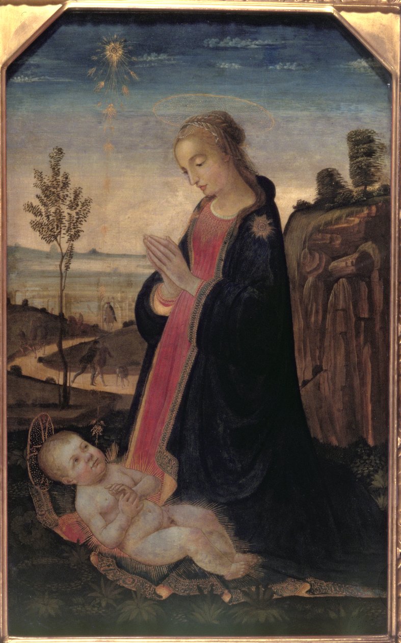 Madonna a dítě v krajině od Jacopo del Sellaio