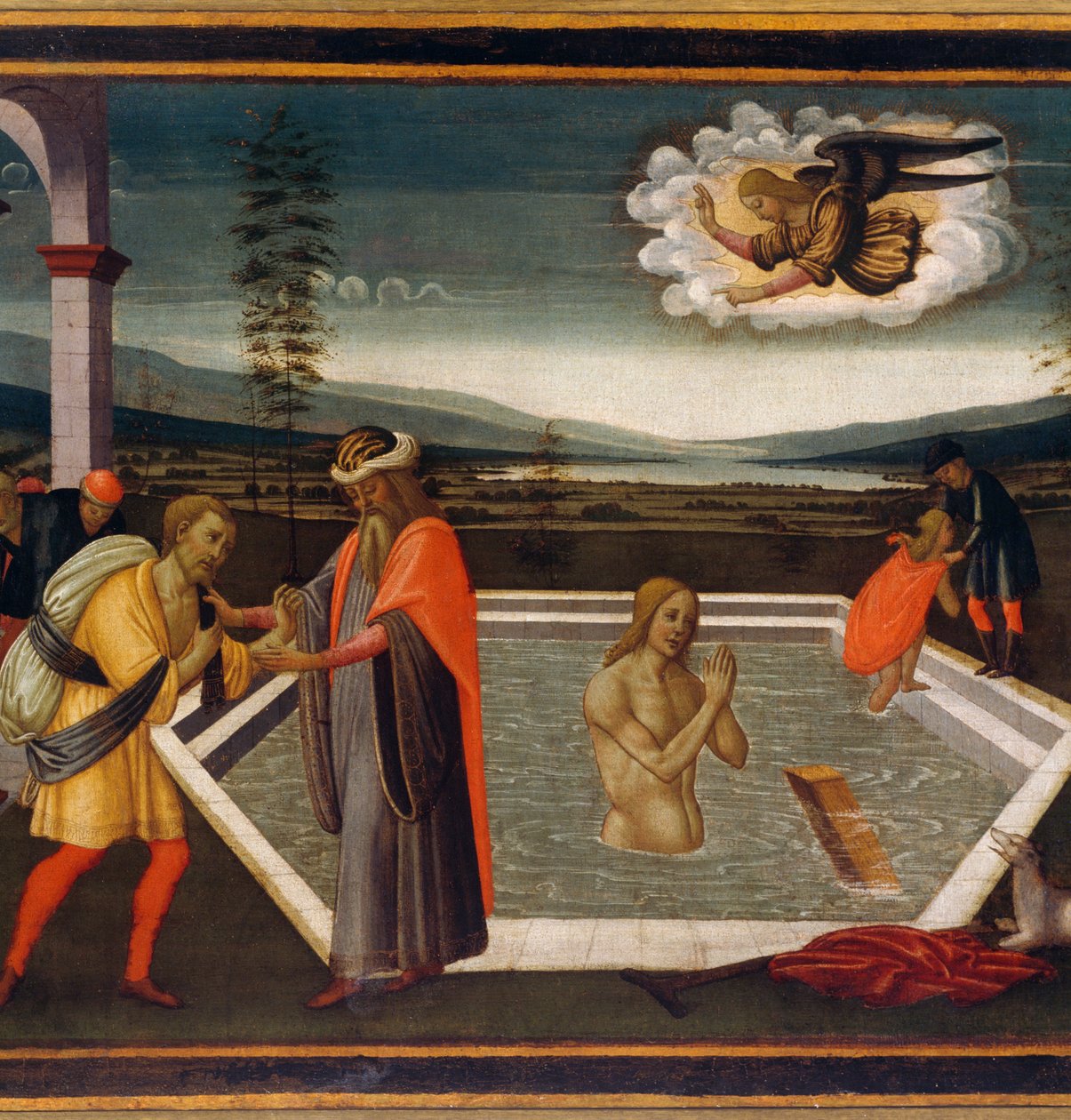 Probatic Pool, detail se zázrakem paralytiky, od Jacopo di Arcangelo nebo Jacopo del Sellaio (1442-1493), Detail od Jacopo del Sellaio
