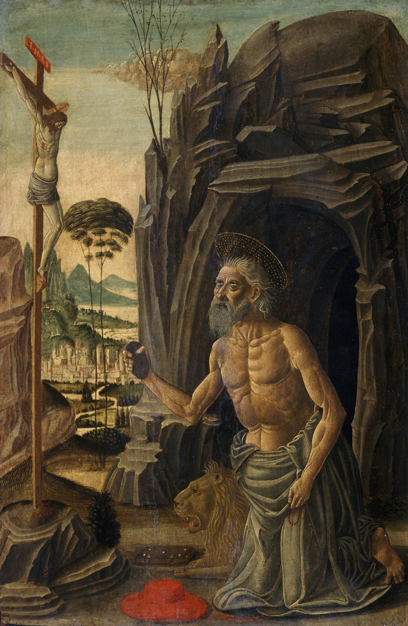Sv. Jeroným jako kajícník, kolem roku 1590 (tempera na ořechu) od Jacopo del Sellaio