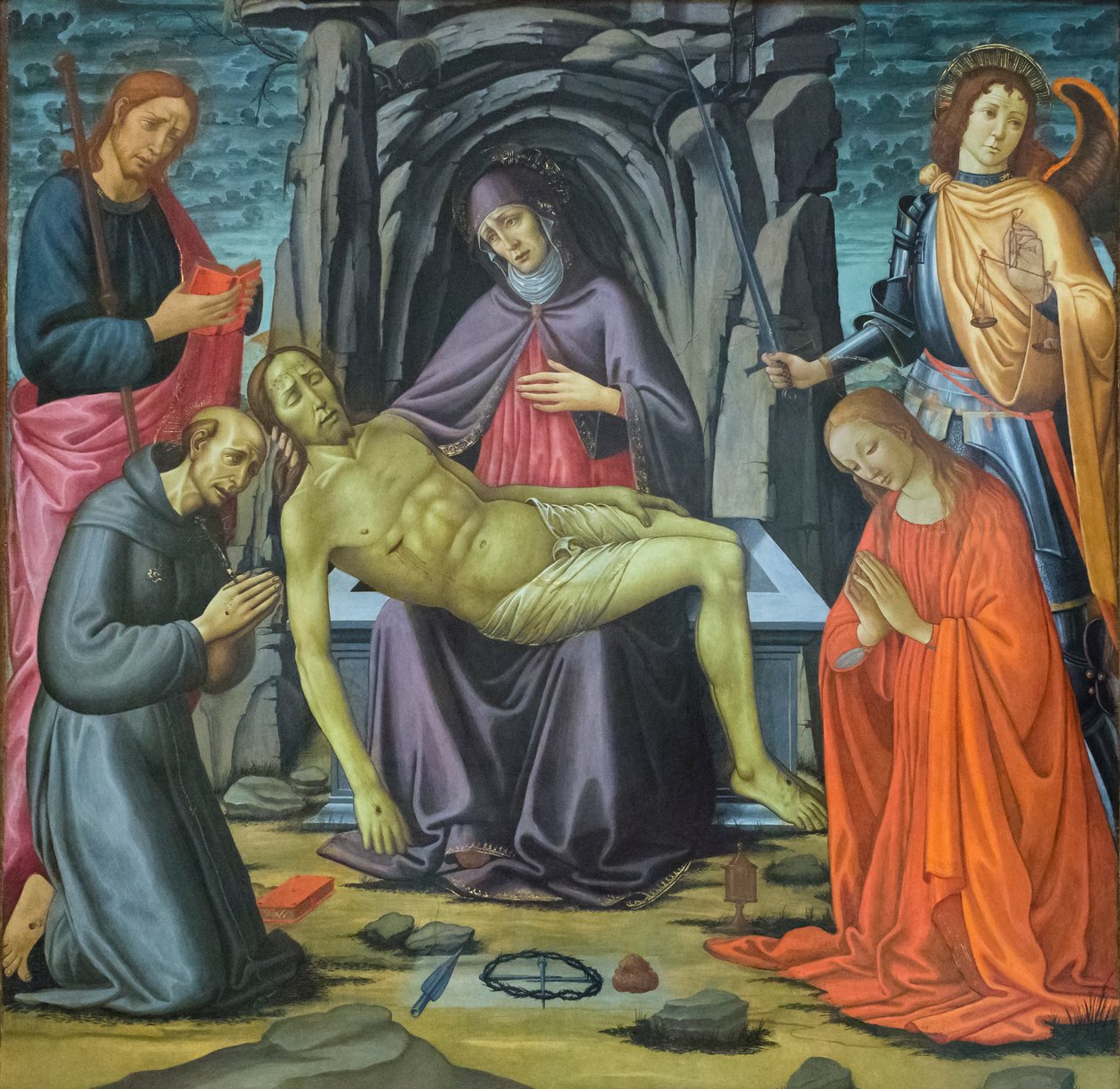 Depozice a svatí od Jacopo del Sellaio