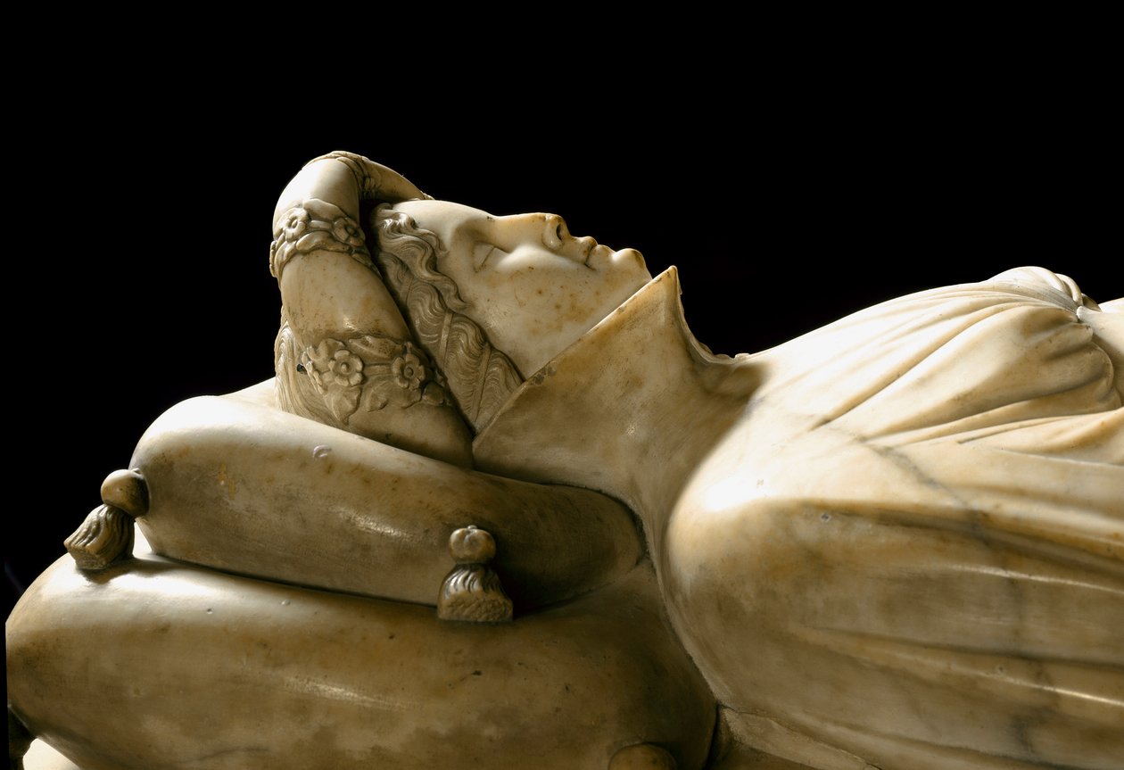 Památník Ilaria del Carretto z rodiny markýze ze Savony. Detail. Mramorová socha od Jacopo della Quercia