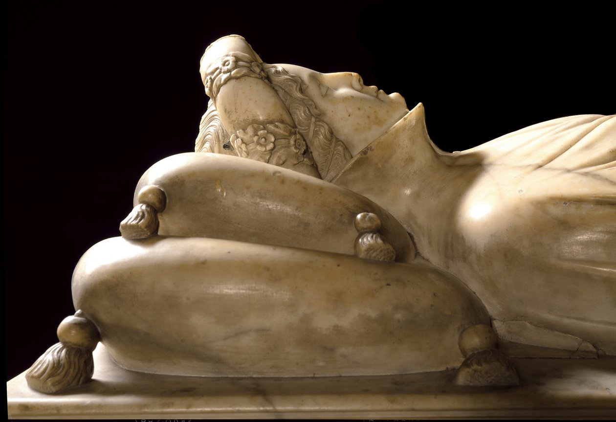 Památník Ilaria del Carretto z rodiny markýze ze Savony. Detail. Mramorová socha od Jacopo della Quercia