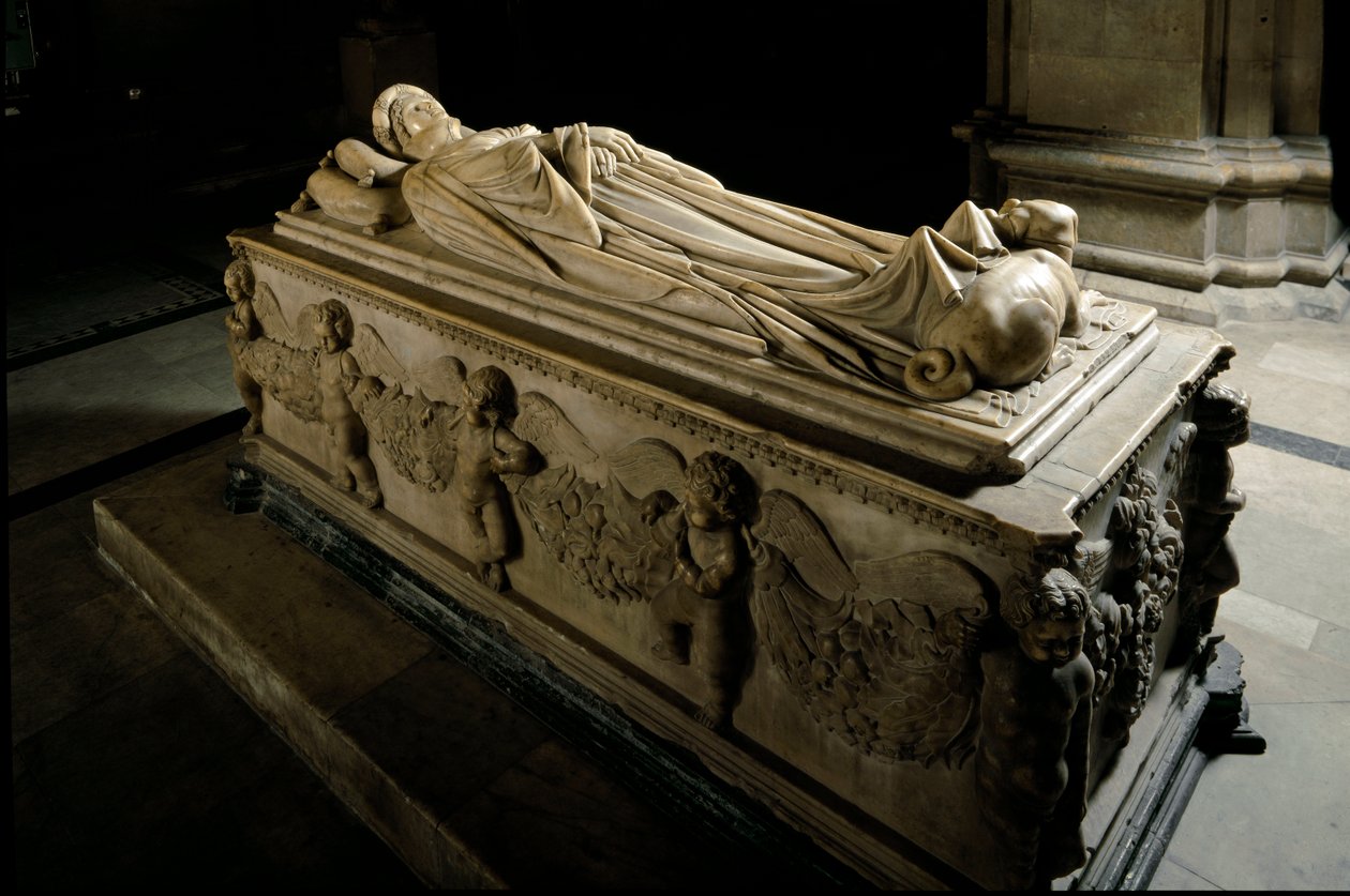 Památník Ilaria del Carretto z rodiny markýze ze Savony. Detail. Mramorová socha od Jacopo della Quercia
